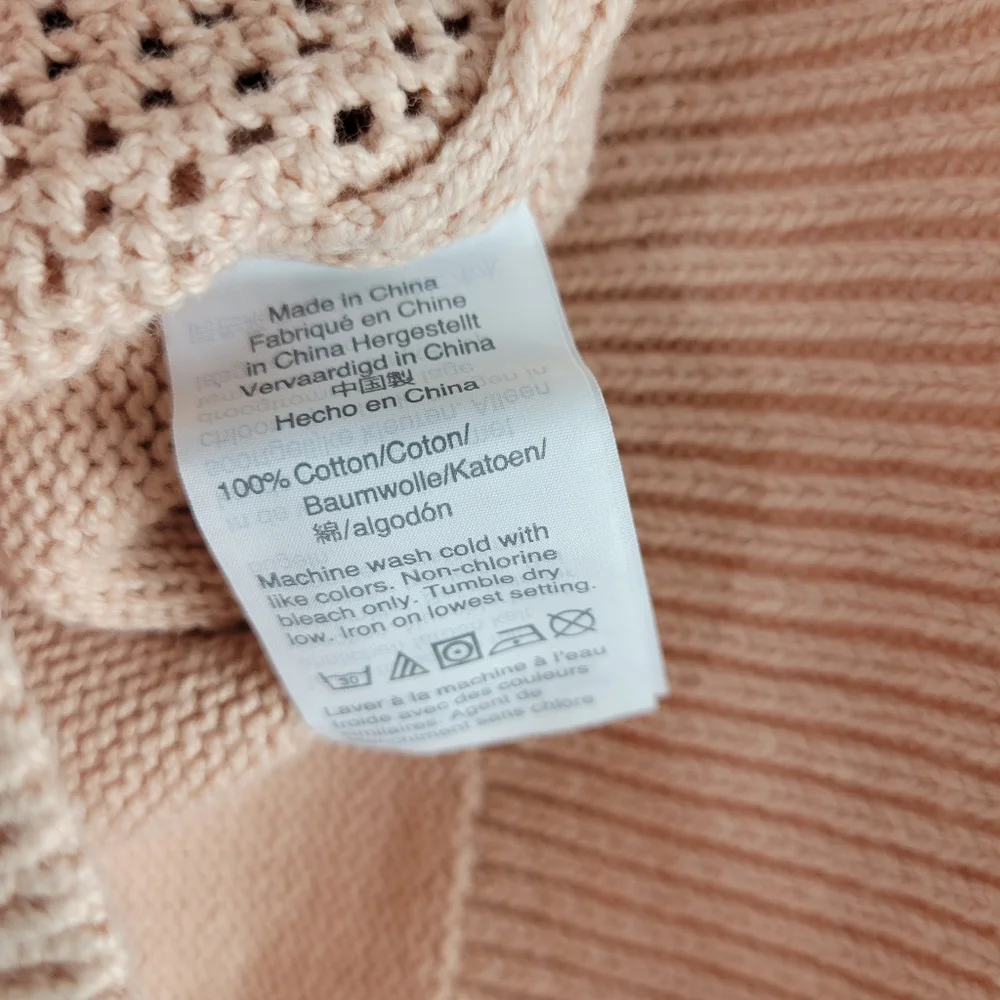 J.Crew Cotton Cable Knit Pointelle Long Sleeve Crew Neck Sweater